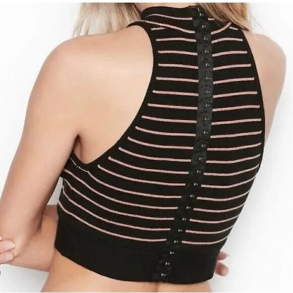 NWT Victoria’s Secret High Neck Hook & Eye Striped Knit Crop Top: Small - Picture 2 of 5
